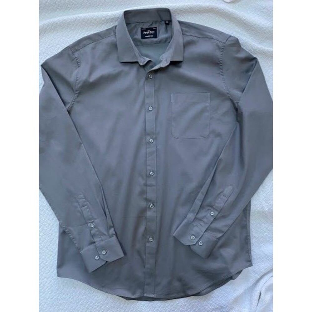 The Savile Row Co Mens Dress Shirt Classic Fit L Gray Work Formal